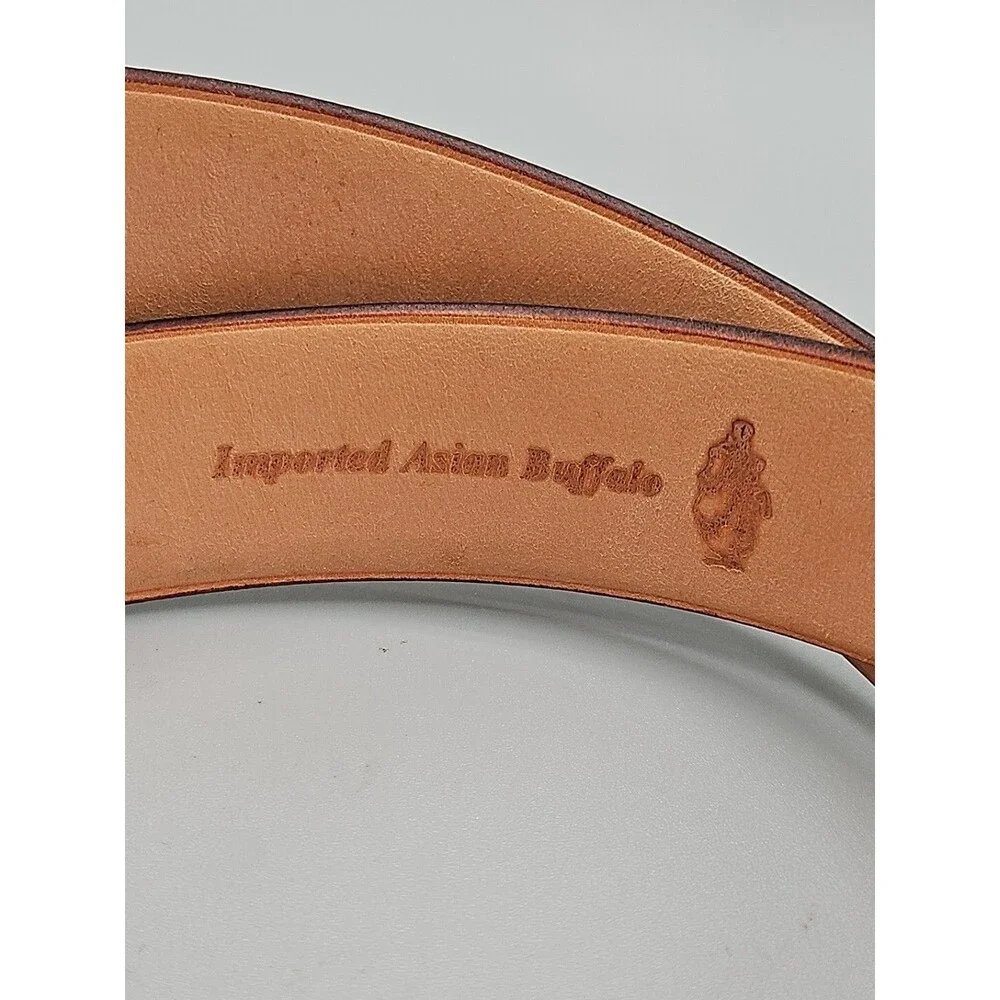 Men's Brown Asian Buffalo Crescent Belt Handcrafted In USA Brass Buckle 37